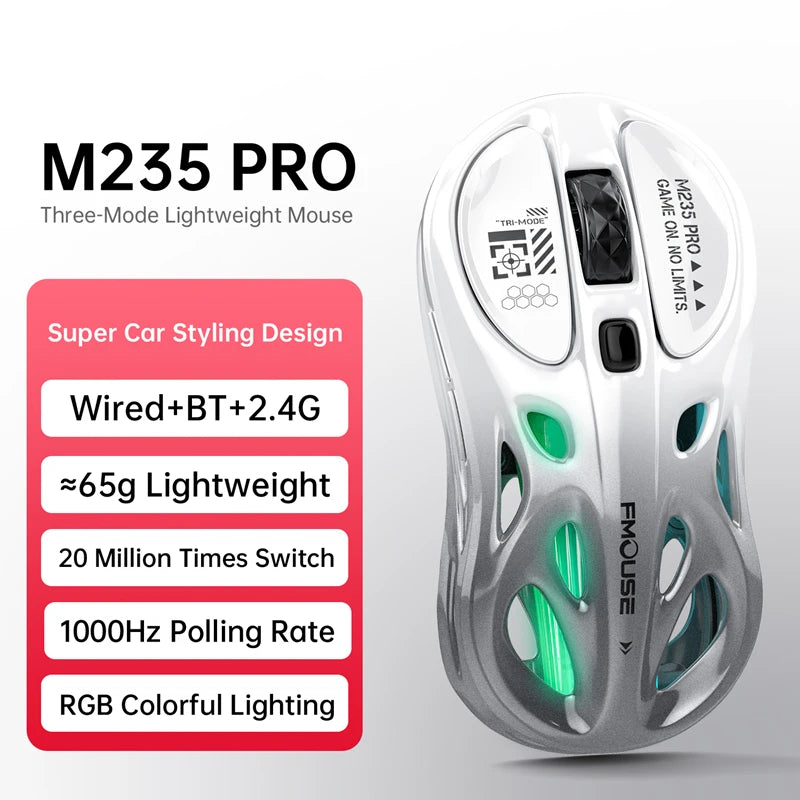 Tri-Mode RGB Gaming Mouse Wireless 2.4G Bluetooth Wired Lightweight Gaming Mouse with Chroma RGB Lighting, 4800 DPI Rechargeable Gaming Mouse for PC & Laptop