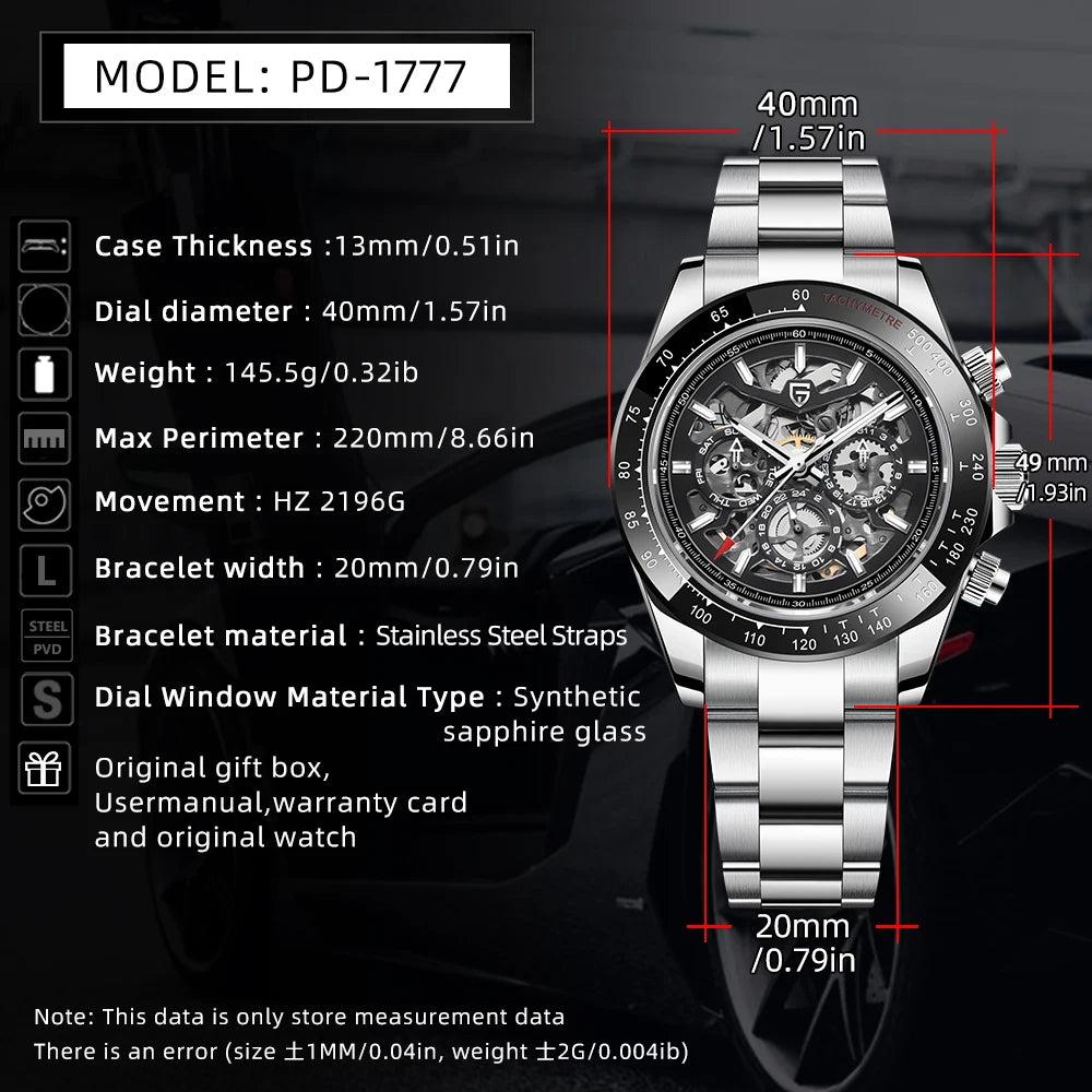 Reloj mecánico automático PAGANI DESIGN para hombre, de acero inoxidable, resistente al agua 10Bar, deportivo, de lujo casual para hombre