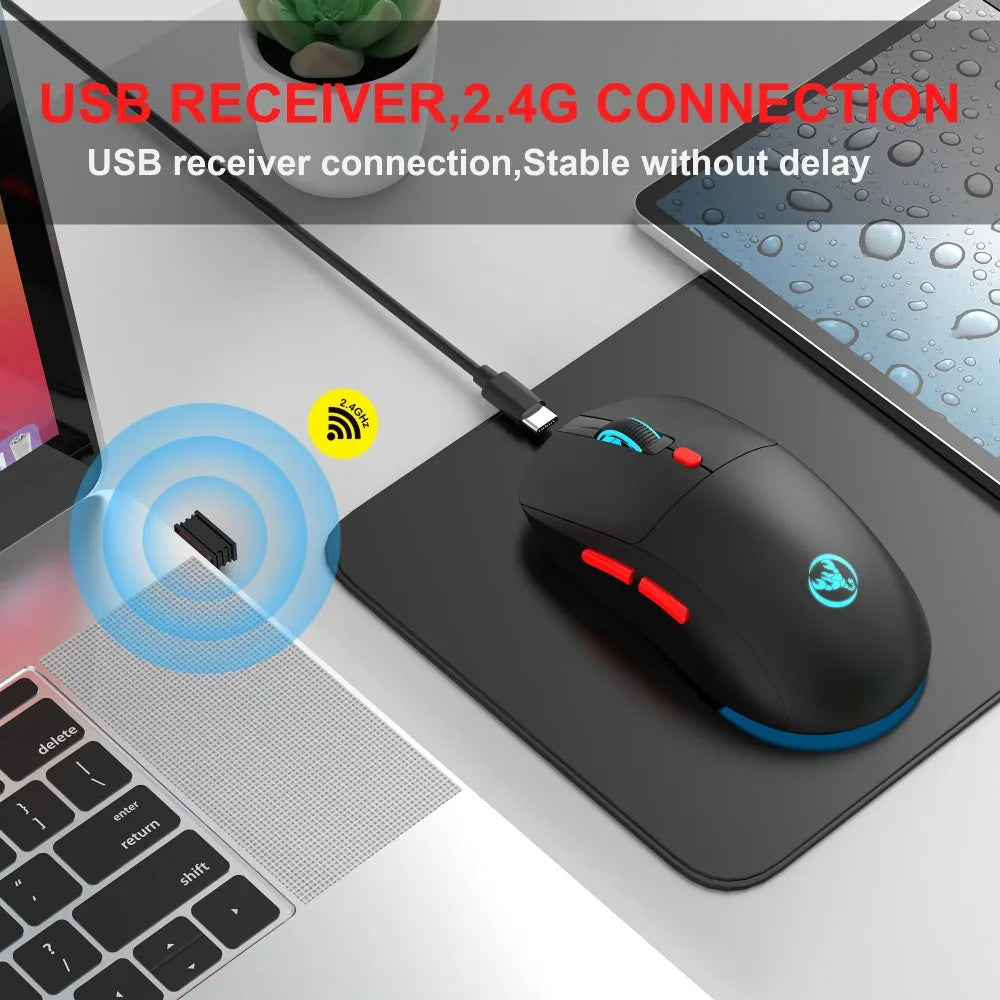 2.4G Wireless Rechargeable Mouse with RGB Lighting, 3600 DPI Ergonomic Silent Wireless Mouse for Laptop, PC, Office & Gaming