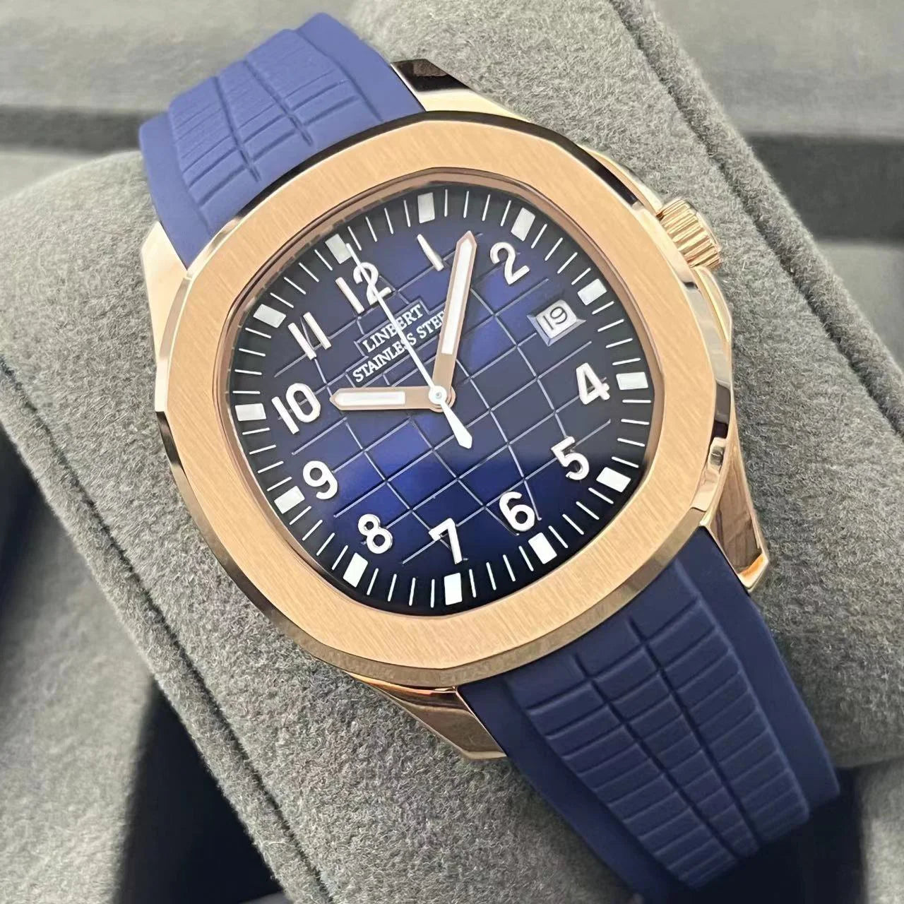 LINBERT2025 Rose Gold Fully Automatic Mechanical Men's Watch Genuine Luxury Brand Luminous Steel Waterproof Silicone Strap Watch
