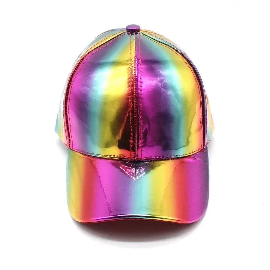 New Unisex PU Leather Laser Style Baseball Cap Street Hip Hop Hat Men Women Dazzling Colors Y2K Cap