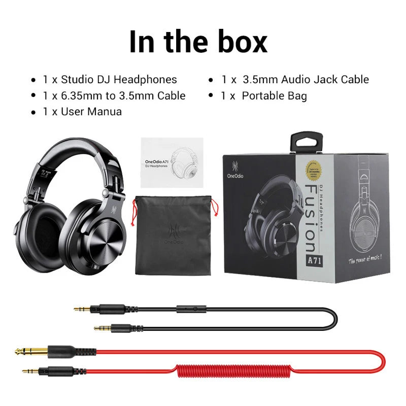 Auriculares OneOdio A71 con cable Over Ear HiFi Studio DJ con micrófono – Auriculares gaming de monitorización profesional con graves profundos