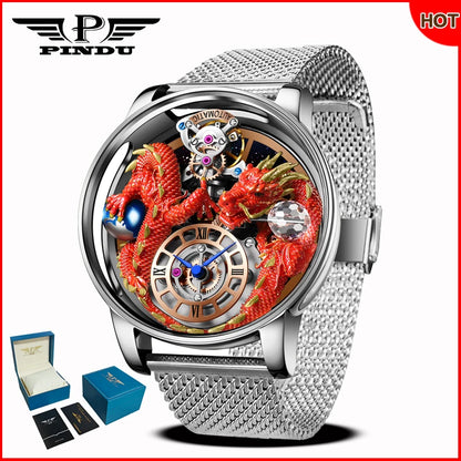 Orologio da uomo PINDU Design 2025 nuovo, Diamond Tourbillon, brand di lusso Astronomia, al quarzo, vetro zaffiro, impermeabile