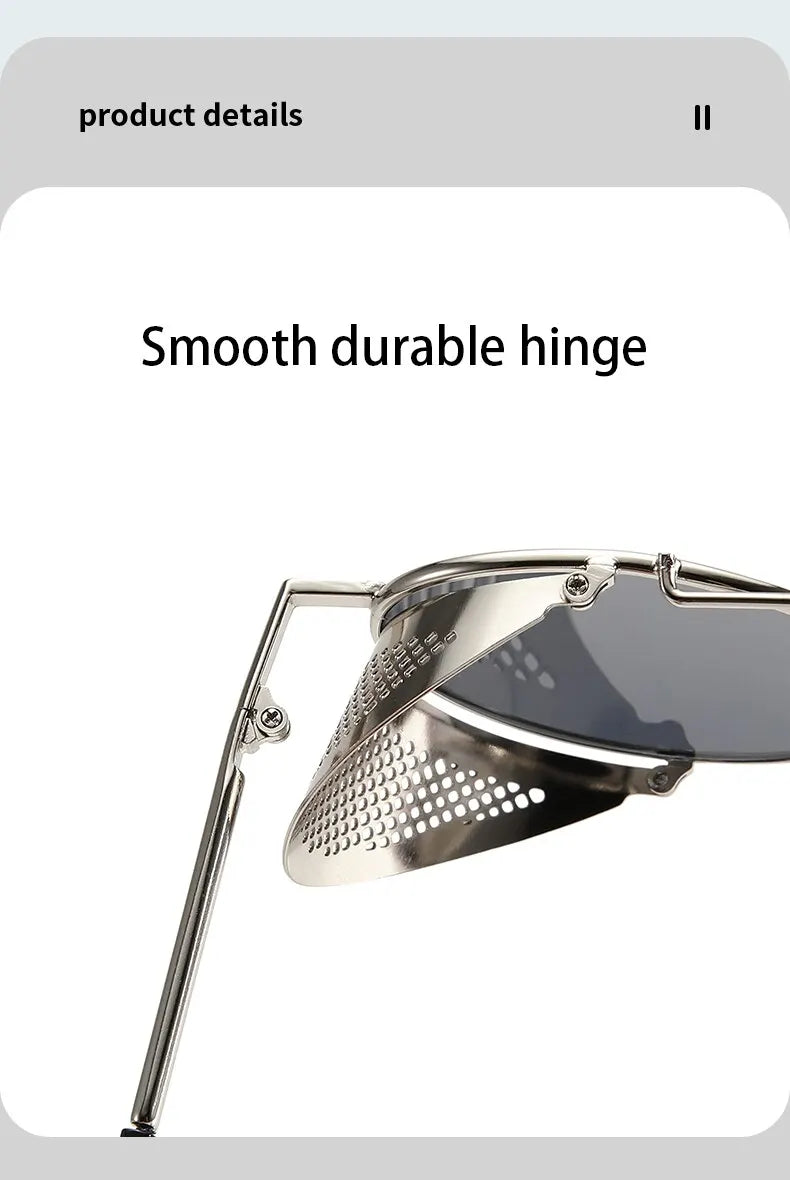 2023 Steampunk Side Wind Proof Mesh Flip Round Metal Sunglasses