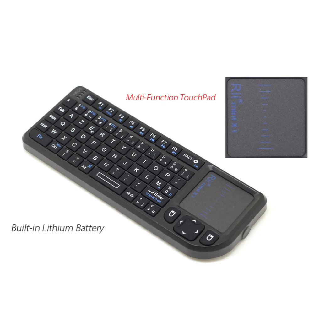 Tastiera wireless mini originale Rii X1 2.4GHz English/RU/ES/FR con TouchPad per Android TV Box/PC/Laptop