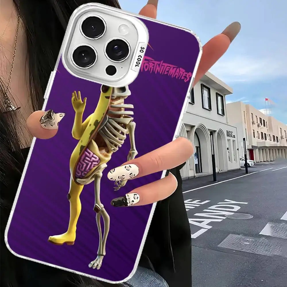 Funda de móvil F-Fortnites para iPhone 17 16 15 14 13 12 11 Pro Max Plus, cubierta color plata