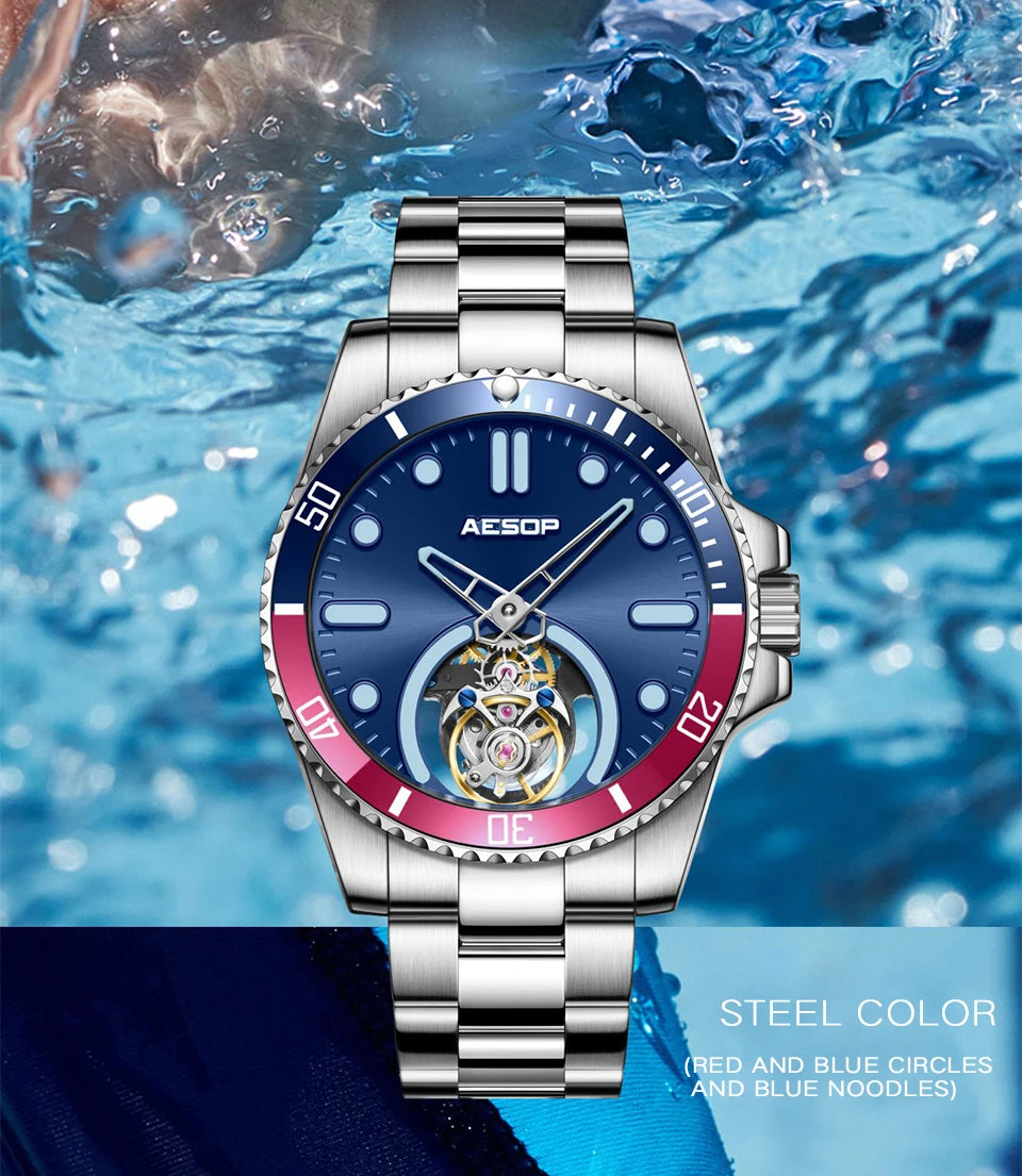 AESOP 2025 Men Flying Tourbillon Mechanical Wristwatch Male Skeleton Luxury Sapphire Watch Mens Waterproof Super Luminous Clocks