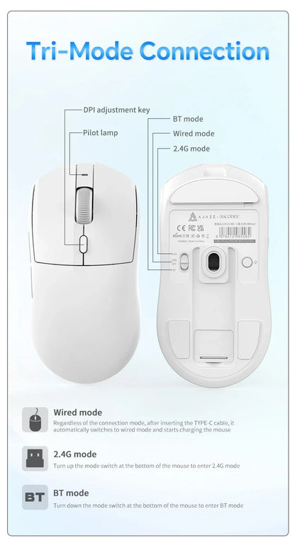 Ratón gaming inalámbrico AJAZZ AJ139 V2 MC/AJ139 PRO con sensor PAW3311/PAW3395, 12000DPI/26000DPI, 500mAh, Bluetooth, para PC