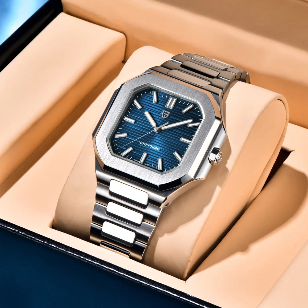 Reloj de lujo cuadrado de cuarzo PAGANI DESIGN 2026 para hombre, cristal de zafiro AR, movimiento japonés, luminoso, acero 316L completo