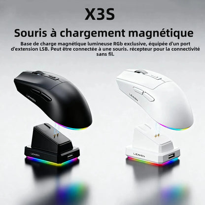 Dual-Mode Wireless Mouse with Magnetic Charging Dock, RGB Backlit Bluetooth & 2.4G Wireless Mouse, Rechargeable Ergonomic Mouse with Adjustable 1600 DPI