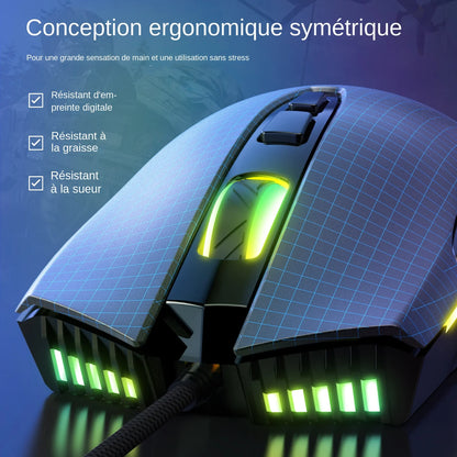 Ratón gaming con cable ONIKUMA, 6 niveles ajustables, 6400 DPI, 7 botones programables, 7 modos de iluminación RGB, diseño ergonómico para gamers de PC