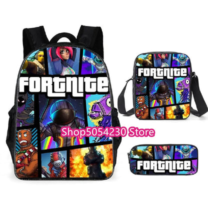 Mochila Fortnited de 3 piezas para niños Victory Game, 16 pulgadas, resistente al agua, mochila preescolar moderna, mochilas escolares para primaria
