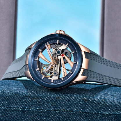 Pánske hodinky PAGANI DESIGN – Luxusný mechanický model s automatickým náťahom, typu „skelet“ (s otvoreným srdcom), vybavený tourbillonom, so zafírovým sklom s antireflexnou úpravou, vodotesné a luminiscenčné.