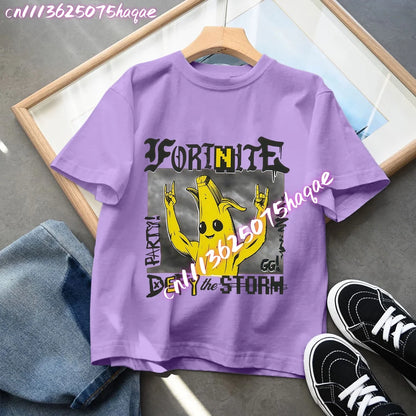 Camisetas Fortnite para niños con estampado de anime y personajes, tops de dibujos animados Fortress Night, ropa de verano para niñas, manga corta, camisetas tipo pulóver