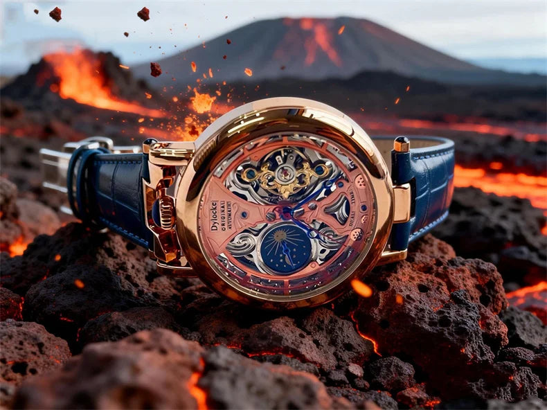  Top Luxury Moon Phase Men's Watches Original Mechanical Leather Men Clock Date Week Hollow Tourbillon Automatic Man Watch