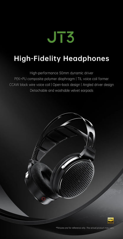 Auriculares circumaurales abiertos con cable FiiO JT3, driver dinámico de 50mm HiFi y cable desmontable