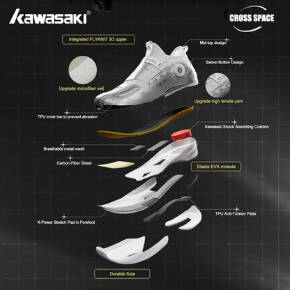 Kawasaki King Series 2.0 Professional Badminton Shoes For Men Women Anti-Twist Sports Original Men's Tennis Shoes Sneakers A3311