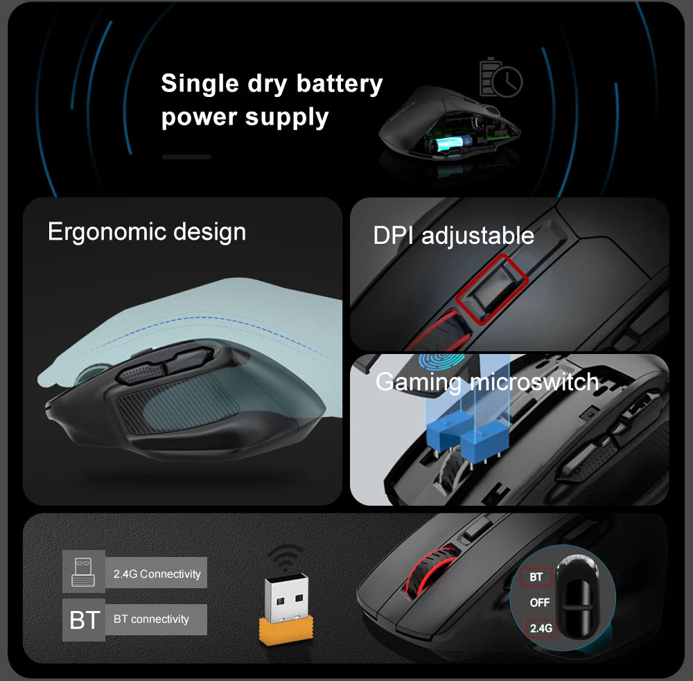 Ratón gaming E-YOOSO X-31 Pro USB grande con Bluetooth 2.4G inalámbrico, PAW3212, 4800 DPI, para gamers, ordenador portátil y PC
