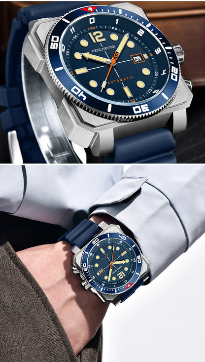 Orologio subacqueo automatico FeelNever 8215 da uomo, super luminoso, in acciaio 316, con vetro zaffiro, orologio sportivo meccanico maschile
