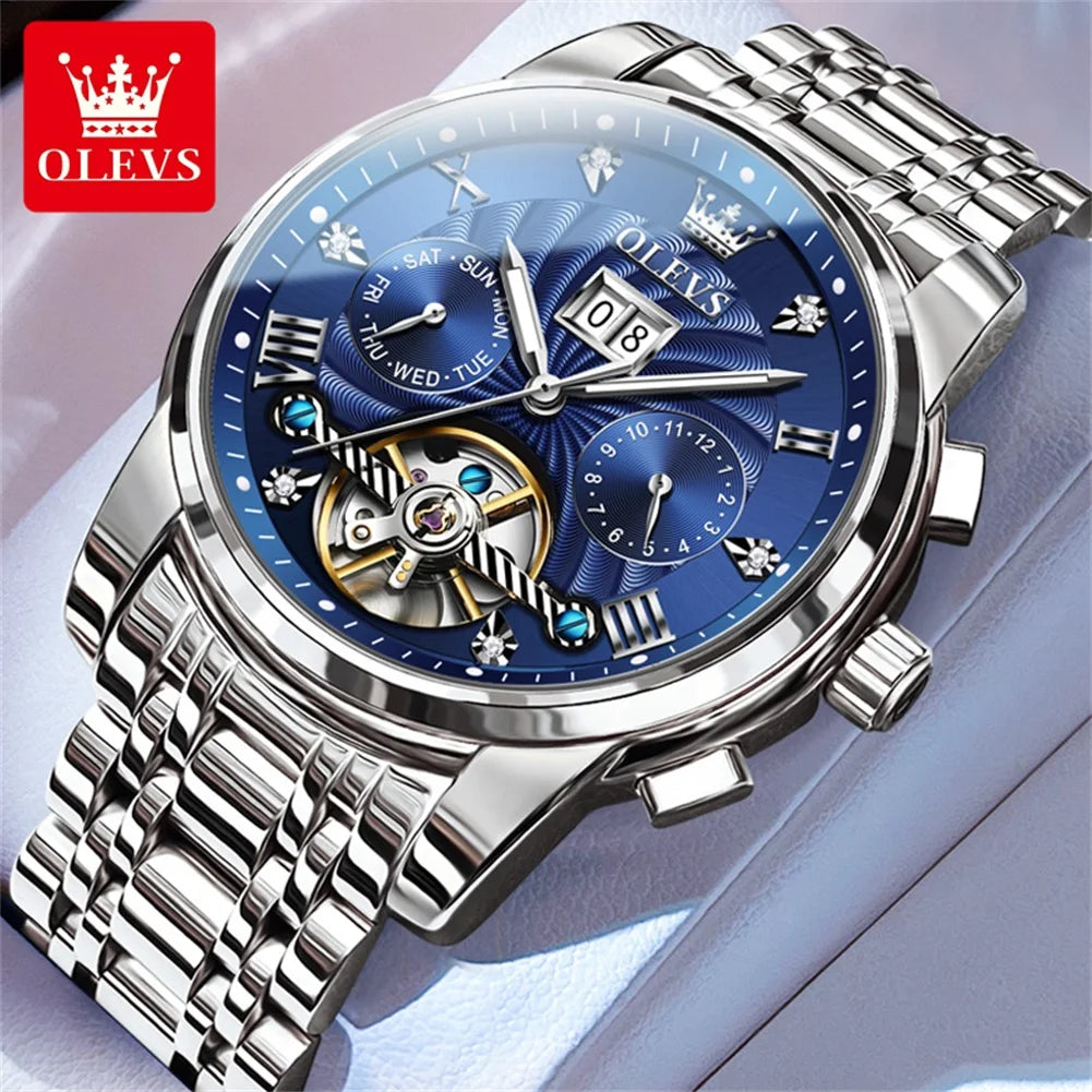 OLEVS 9910 Mens Watch Original Luxury Tourbillon Automatic Mechanical Watche Waterproof Luminous  Day-Date Watch With Box Reloj