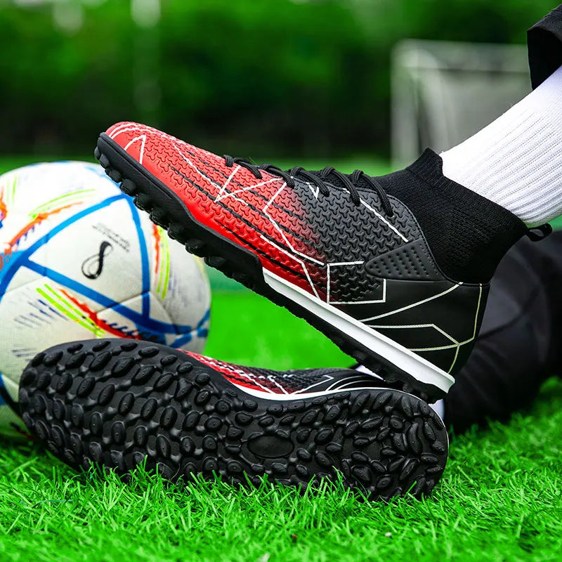 Sapatilhas de Futebol Profissionais de Cano Alto em Pele para Relva Artificial, Treino e Desporto, para Jovens, Estudantes, Homens e Mulheres