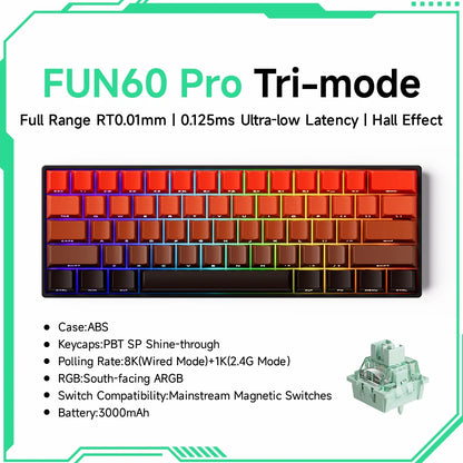 Teclado mecánico Akko MonsGeek FUN60 con interruptores magnéticos 60% para gaming, Rapid Trigger 0.01mm, 8K, ARGB, HE/TMR, teclado personalizado