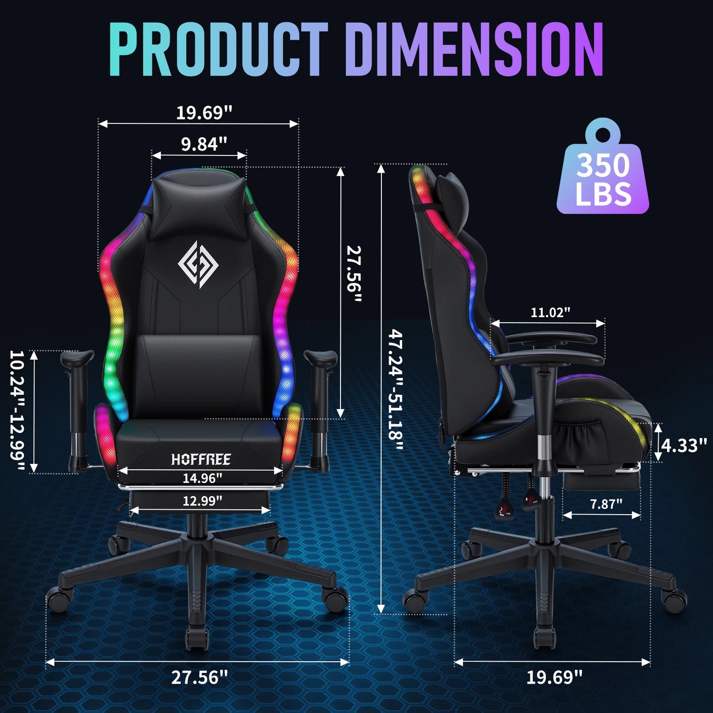 Sedia gaming LED per bambini 8-15 anni, sedia gamer regolabile con illuminazione LED, poggiapiedi e supporto lombare, sedia PC ergonomica