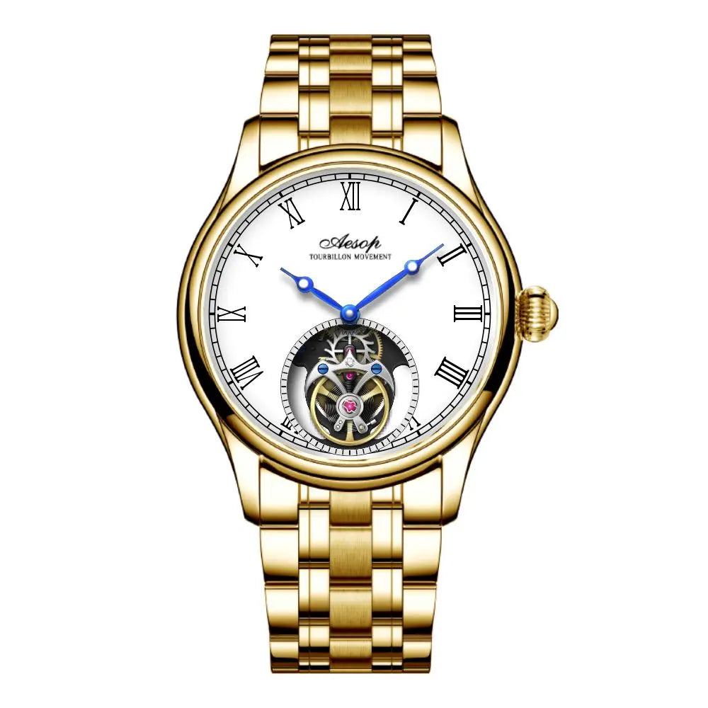 AESOP Mens Mechanical Wristwatches Flying Tourbillon Movement Skeleton Watch for Men Man Luxury Clocks Real Tourbillon Watch