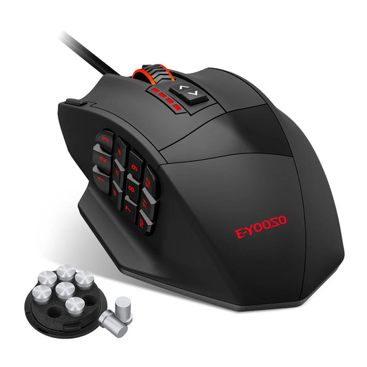 E-YOOSO X-39 ohjelmoitava pelihiiri, langallinen RGB-hiiri 18 painikkeella, 8 irrotettavaa painoa, 5 DPI-tasoa, ergonominen ote tietokoneelle