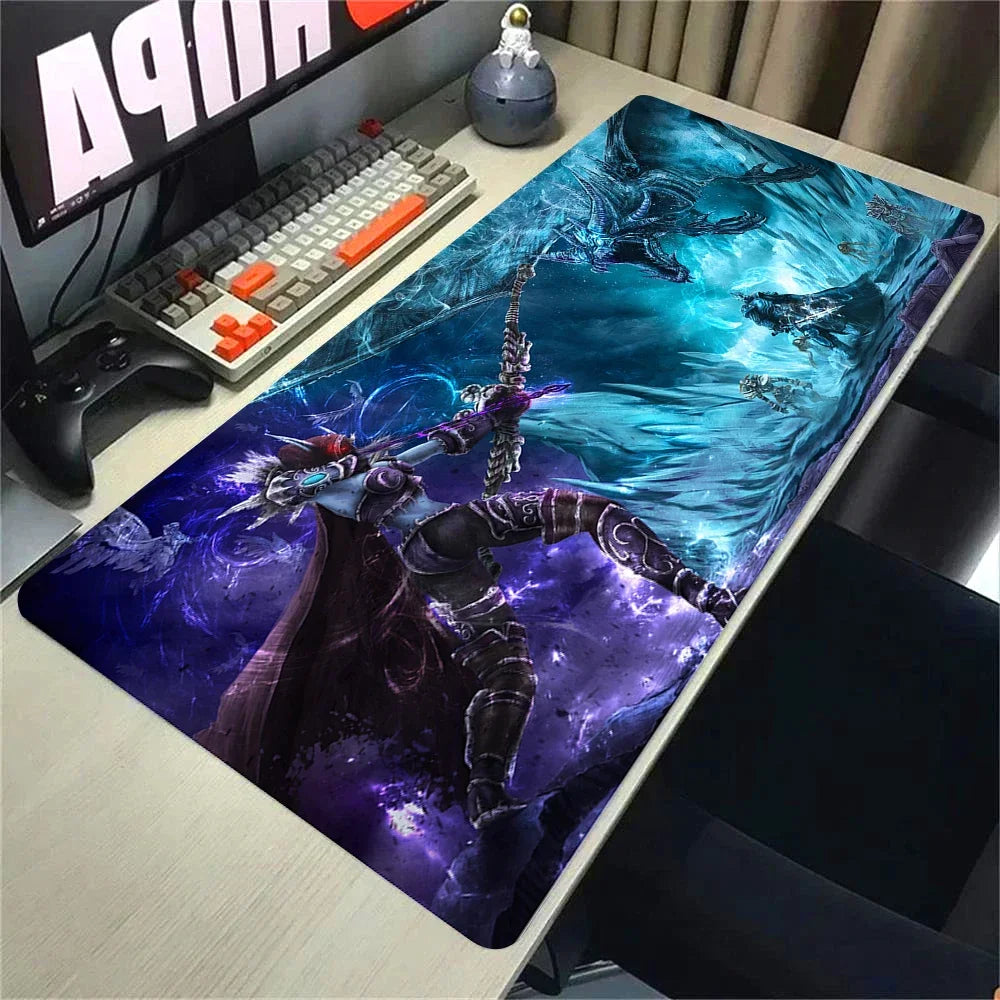 Naturelle Horde Alliance-muismat van rubber, grote bureaumat voor computer en toetsenbord, HD World of Warcraft-gamingmuismat met snelheidsoppervlak en gestikte rand