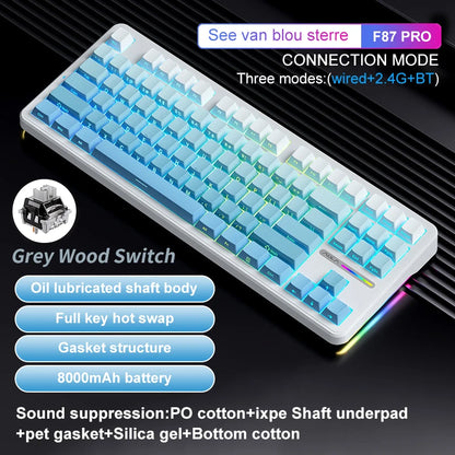 AULA F87 Pro Wireless Mechanical Keyboard 87 Keys Bluetooth 2.4G Wired Gaming Keyboard RGB Hotswap Gamer Non-contact Keyboard