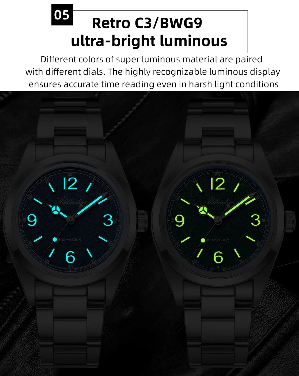ADDIESDIVE 36mm Orologio da uomo in offerta AD2518, vetro bombato, acciaio inox 316L, impermeabile 100m, al quarzo