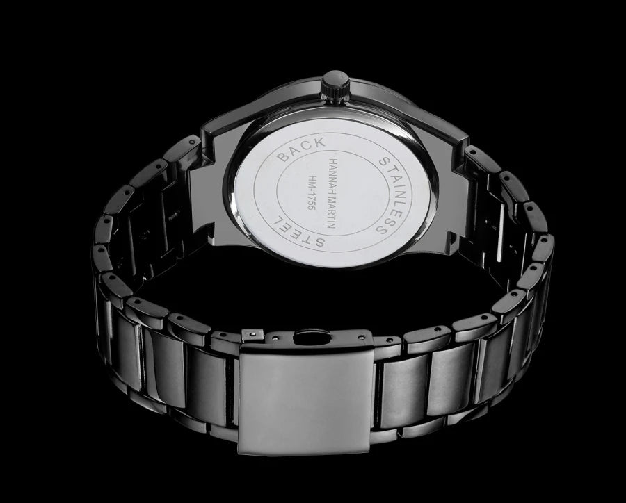 Relógio de homem Hannah Martin, caixa em aço inoxidável, movimento de quartzo, mostrador de 41 mm, estilo profissional, com indicação do calendário (imitação)