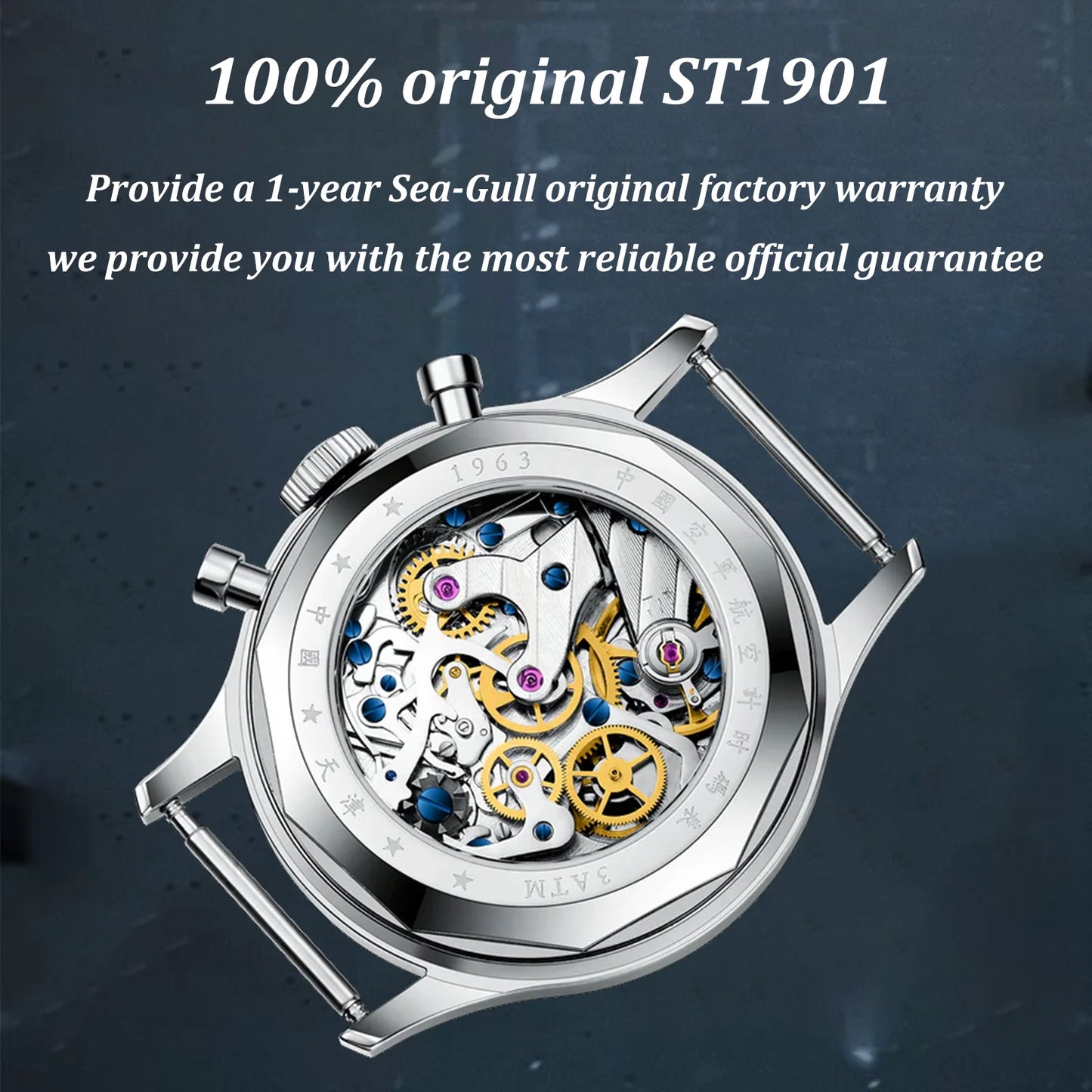 Relógio mecânico masculino Seagull 1963 International Edition Pilot Clock ST1901, cronógrafo retro de pulso, aviação da Força Aérea, novo