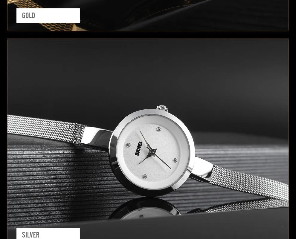 SKMEI Casual Stainless Steel Female Wristwatcch Relogio Feminino Luxury Quartz Ladies Watch Thin Strap Fashion Women Watch 1390