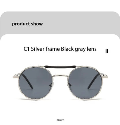 2023 Steampunk Side Wind Proof Mesh Flip Round Metal Sunglasses