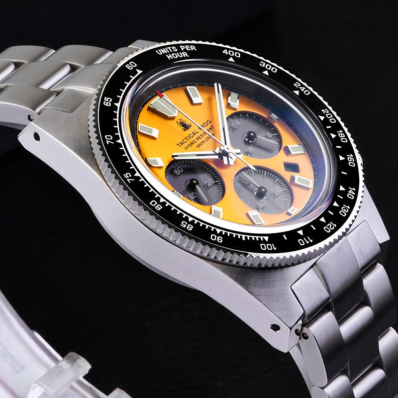 Tactical Frog V2 Solar Chronograph Men's Watch Sapphire Crystal Mirror Ceramic Bezel VS75A Eco-Drive Quartz 20Bar Waterproof Watch