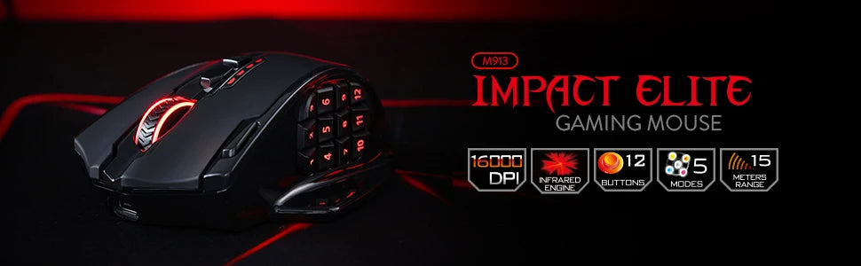Ratón gaming Redragon M913, 16000 DPI, con cable e inalámbrico 2.4Ghz, óptico RGB, 16 botones programables, negro/blanco