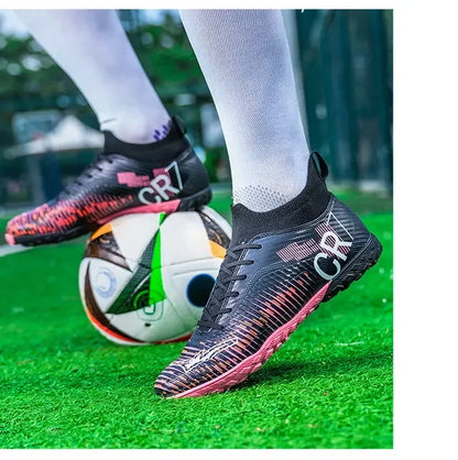 Scarpe da calcio per bambini antiurto sulla punta, chiusura con lacci, tacchetti corti antiscivolo, resistenti all’usura e traspiranti, per partite su erba all’aperto