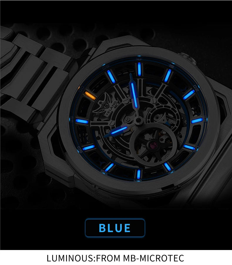 Yelang V1216 miesten kello, luksusbrändin kello, 42mm avoin kellotaulu, Japan MIYOTA 8N40 -automaattikoneisto, 100M vedenpitävä kello, hohtavat osoittimet