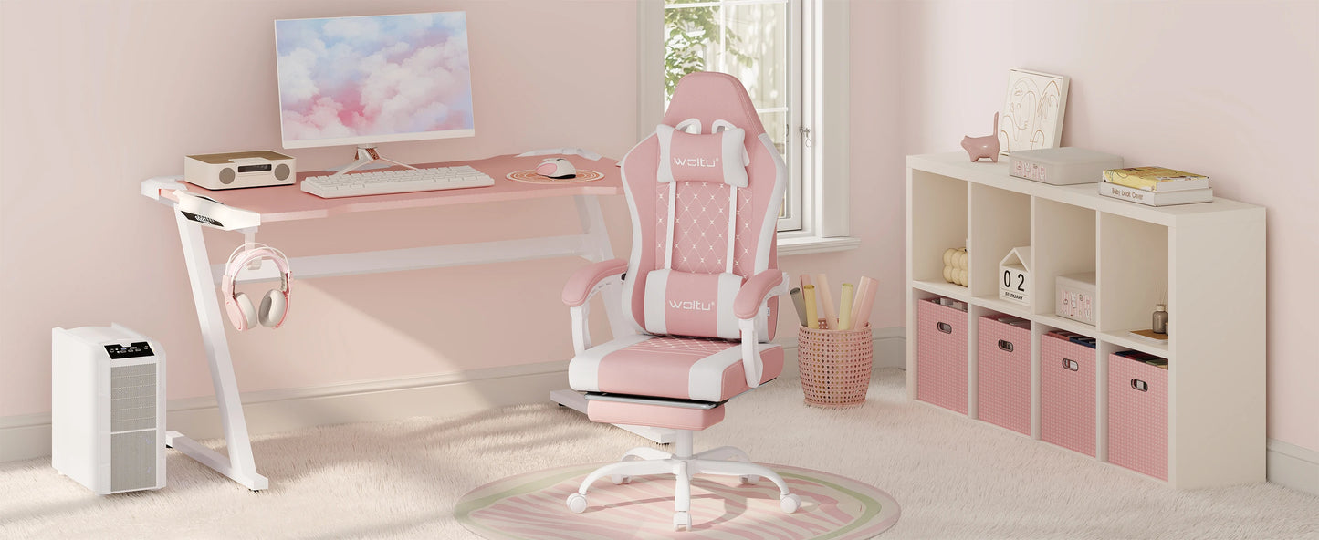 WOLTU Massage Gaming Chair Ergonomic Swivel Computer Chair with Pillow & Footrest Adjustable Headrest Lumbar Support Gamer Chair