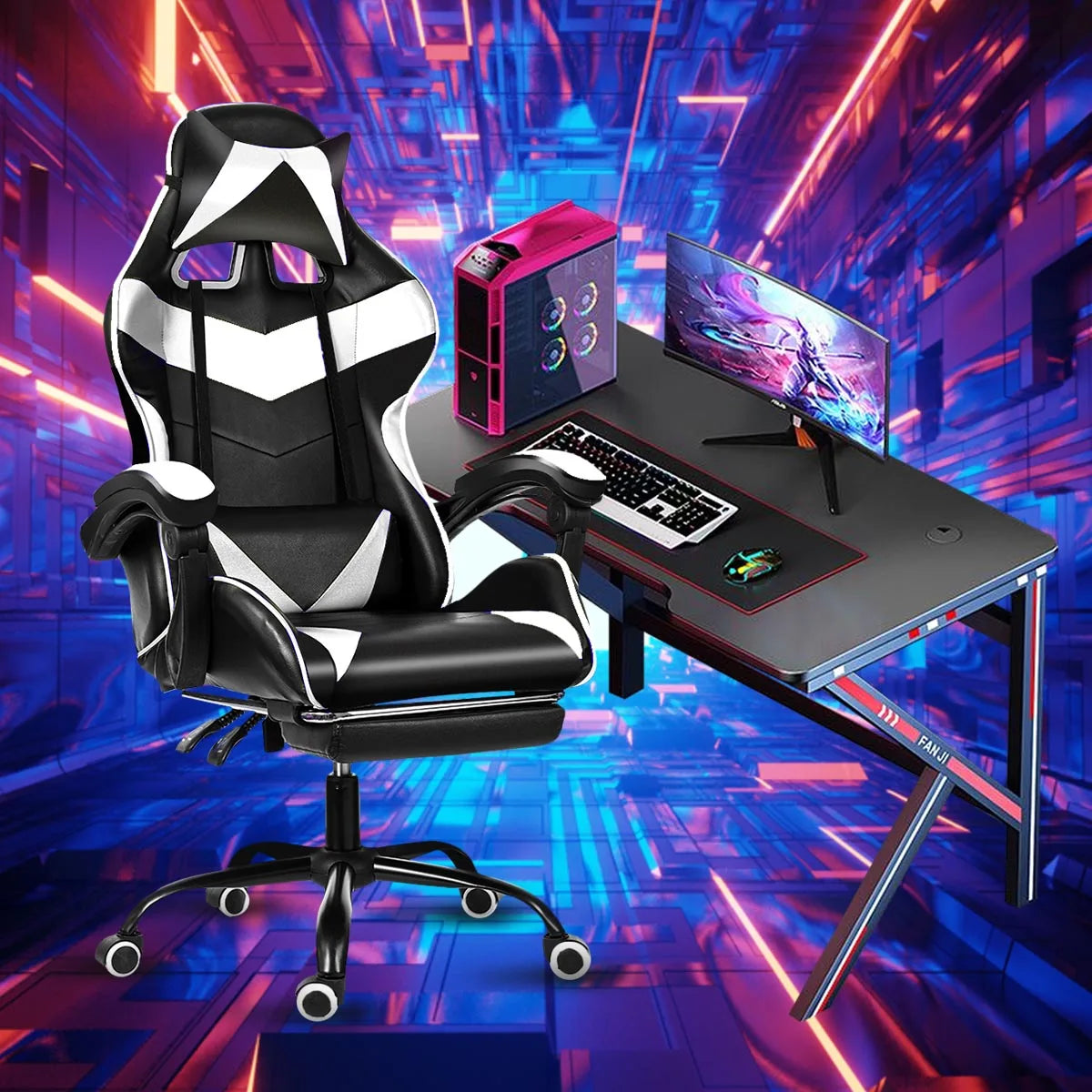 Chaise de bureau en cuir Joylive, chaise de jeu WCG, chaise ergonomique pour ordinateur, pivotante, inclinable, pour salle de jeu