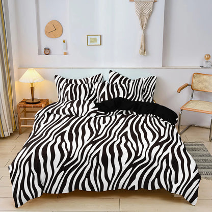 Juego de cama de 3 piezas, estampado de cebra rojo rosa y estampado de leopardo, set de funda nórdica con impresión digital, impresión digital, para uso familiar, hotel y dormitorio