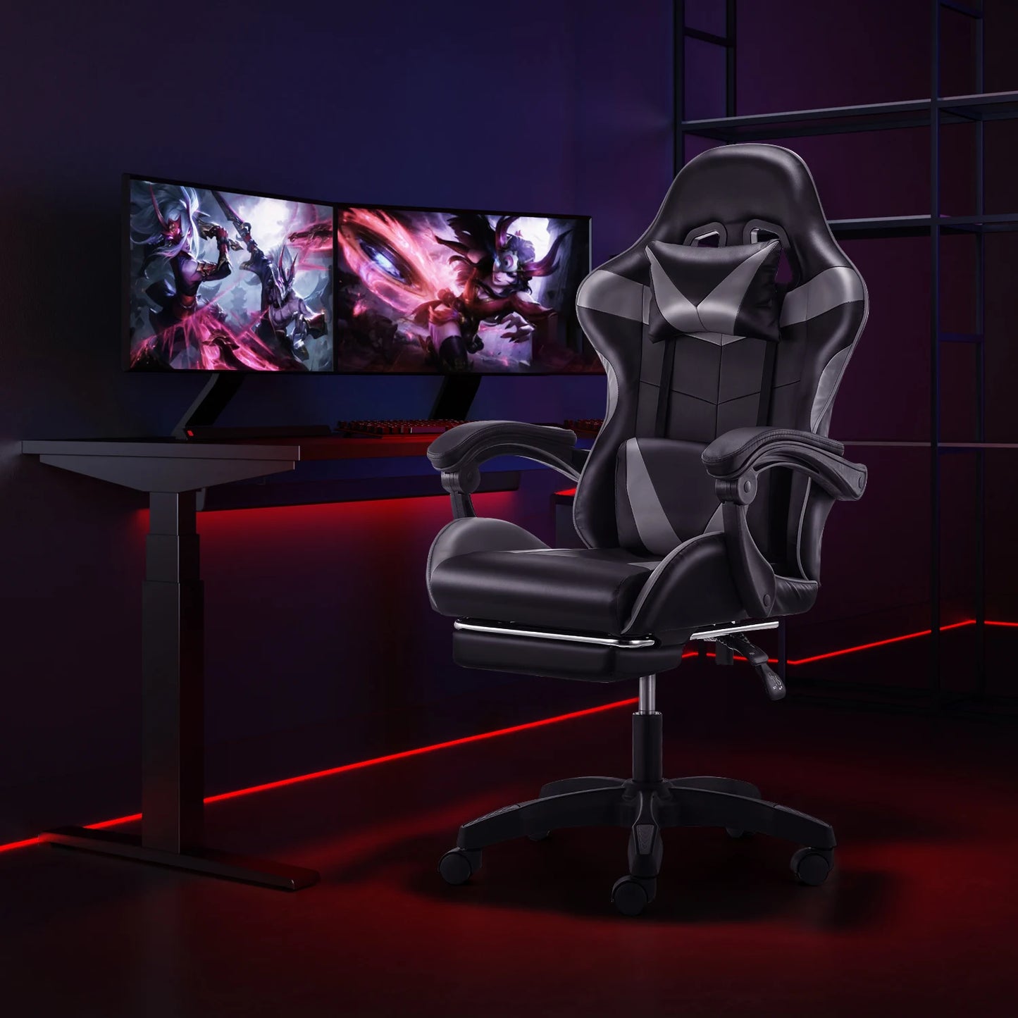 Ergonomic Gaming chair with massage function, height adjustable office chair computer chair with armrests headrests, up to 150KG