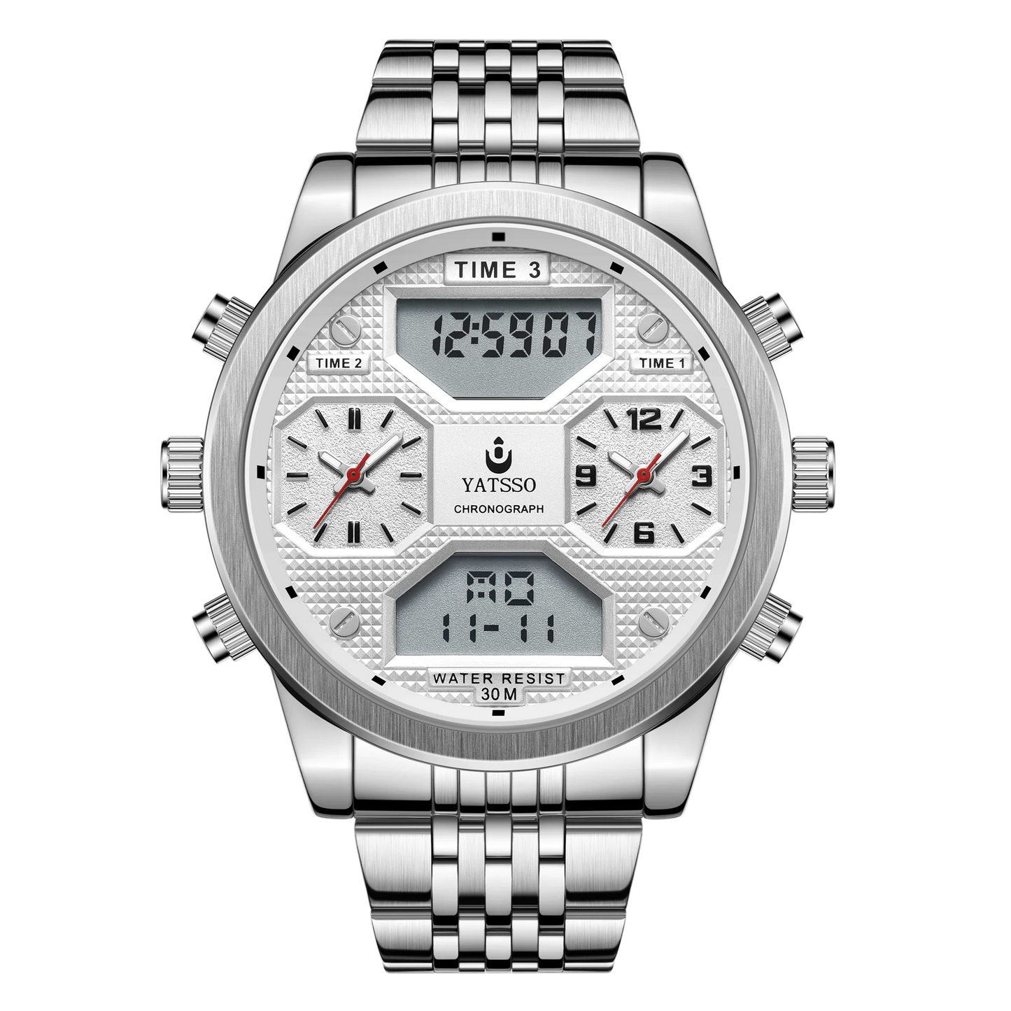 Men's Digital Military Sport Watch 3ATM Waterproof Luminous Steel Strap Quartz Wristwatch Fashion Male Clock Reloj Hombre