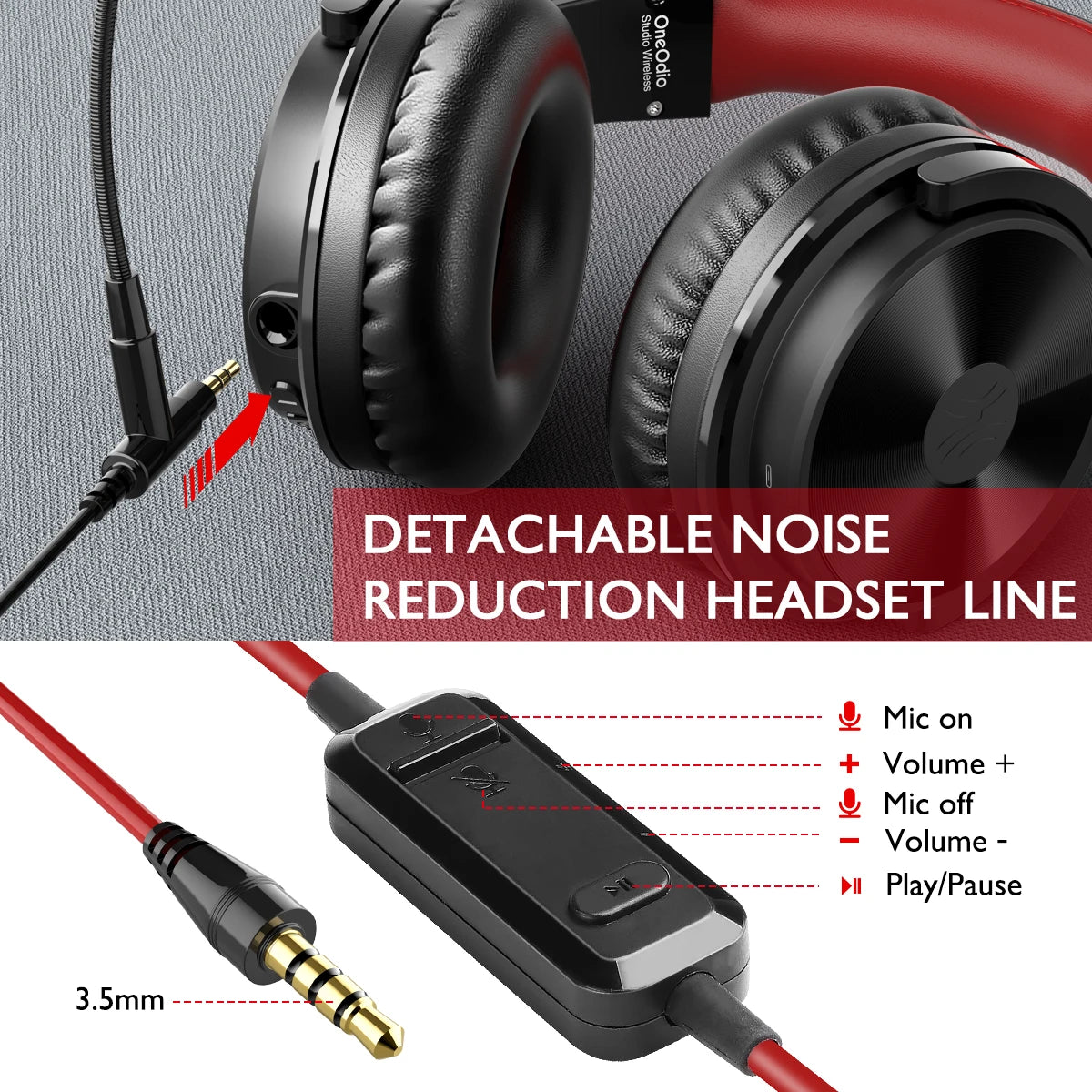 Auriculares gaming inalámbricos Bluetooth 5.2 OneOdio 110H – 110H de autonomía, sonido de graves profundos circumaurales con micrófono, auriculares 2 en 1 con cable e inalámbricos para PC y PS4
