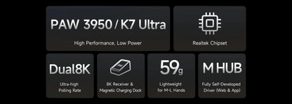 Ratón gaming inalámbrico MCHOSE K7 Ultra PAW3950, doble tasa de sondeo 8K, ligero, con base de carga inalámbrica magnética, para esports y oficina