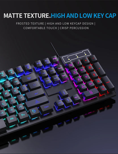 Set tastiera e mouse cablati da gaming ergonomici con tastiera 104 tasti, retroilluminazione RGB con effetto respiro, per computer, laptop, gamer e ufficio