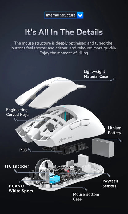 Ratón inalámbrico Attack Shark X11&R1 Tri Mode Bluetooth con base de carga RGB, ergonómico y ligero, accesorio para PC gamer