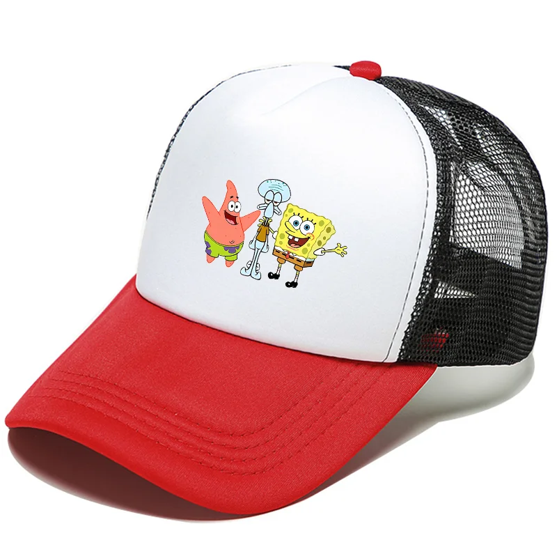 Cute SpongeBobs Baseball Cap Anime Round Role Kids Boy Girl Adult Sport Casual Sunshade Adjustable Movie Cartoon Peaked Mesh Hat